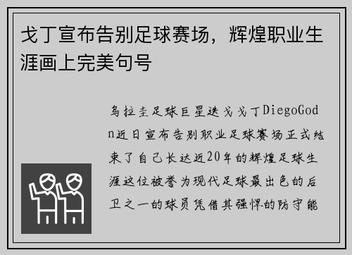 戈丁宣布告别足球赛场,辉煌职业生涯画上完美句号 戈丁宣布告别足球赛场,辉煌职业生涯画上完美句号